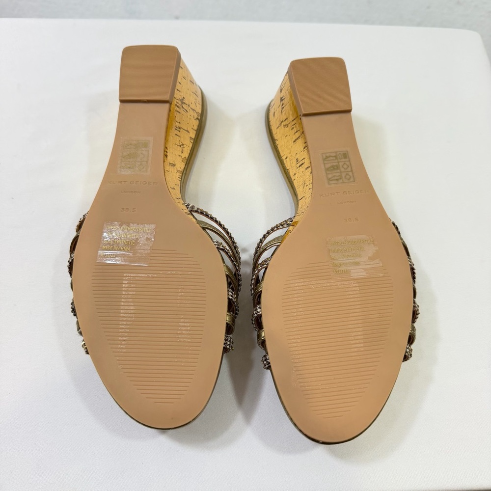 Kurt Geiger London Gold Crystal-Strap Wedge Slides Sandals Size 38.5 Women 8 US - Picture 7 of 11